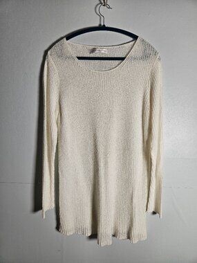 Ballinger Gold Cream Open Knit Sweater Lightweight Long Sleeve